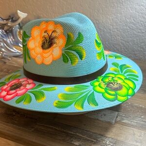 Floral Painted Wide Brim Hat